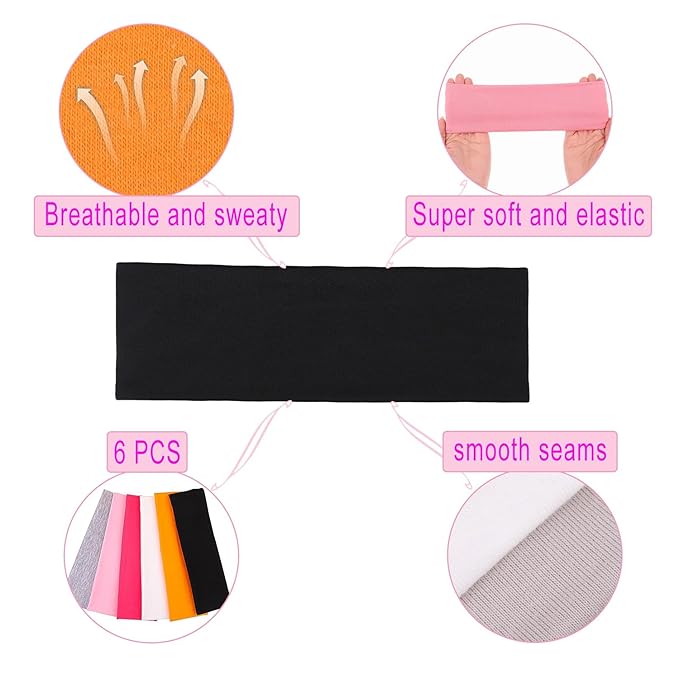 Leeven Women's Headbands for Head 6 Pack Elastic Floral Hairbands Soft Fabric Stripe Head Bands for Girls Heart Headbands