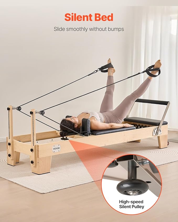 VEVOR Pilates Reformer Machine, Pilates Workout Equipment for Home Gym Studio Use, Pilates Bed with Dual Resistance- Spring & Cord, Reformer Set, Up to 400 LBS