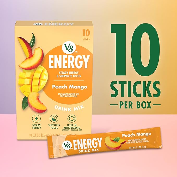 V8 Energy Peach Mango Energy Drink Powder, .10 oz Packet (120 Count)