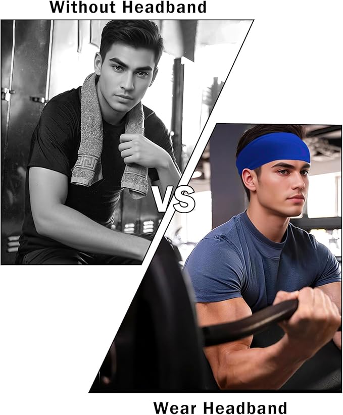 Headbands for Men & Women, Sweat Headband Non-Slip Sweatband Sports Running Cycling Yoga Basketball Workout Football Training