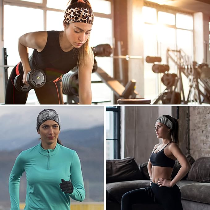 DRESHOW Yoga Running Leopard Headbands for Women Elastic Non-Slip Headbands Sports Workout Hair Bands 16 Pack