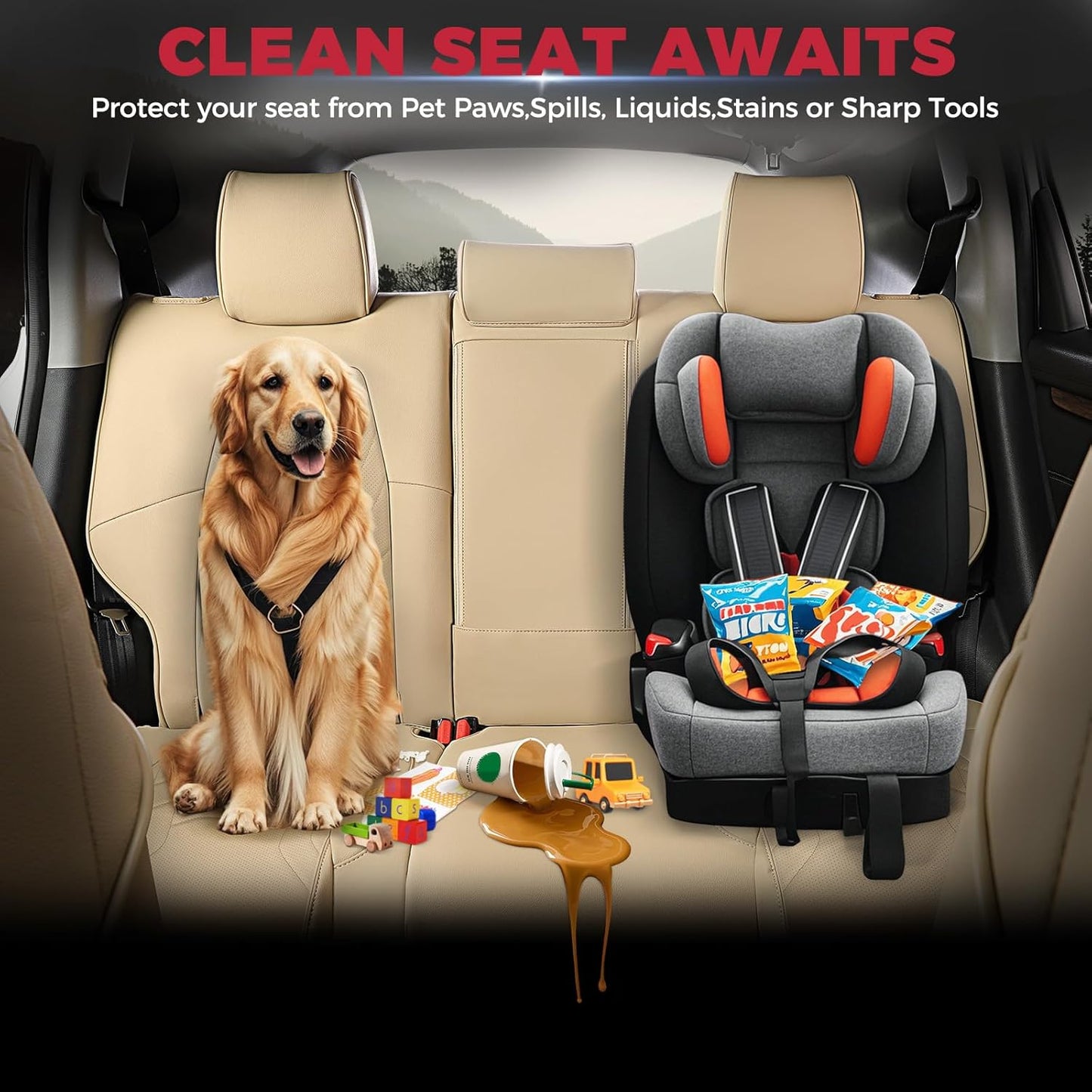 FREESOO CRV Seat Covers Full Set, for Honda CRV LX EX EX-L Sport Touring Hybrid 2017 2018 2019 2020 2021 2022, Custom Fit Seat Covers, Waterproof Leather Car Seat Covers, Beige