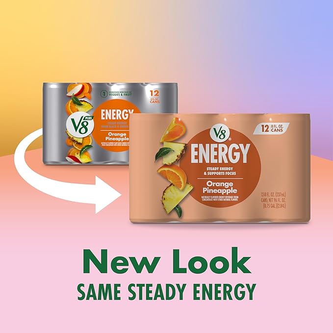 V8 Energy Orange Pineapple Energy Drink, 8 fl oz Can (12 Pack)