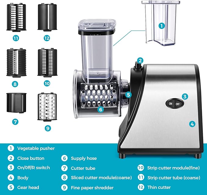 Nictemaw Electric Cheese Grater 250W, Cheese Shredder, Professional Electric Slicer Shredder for Potatoes, Carrots, Veggies, Upgraded