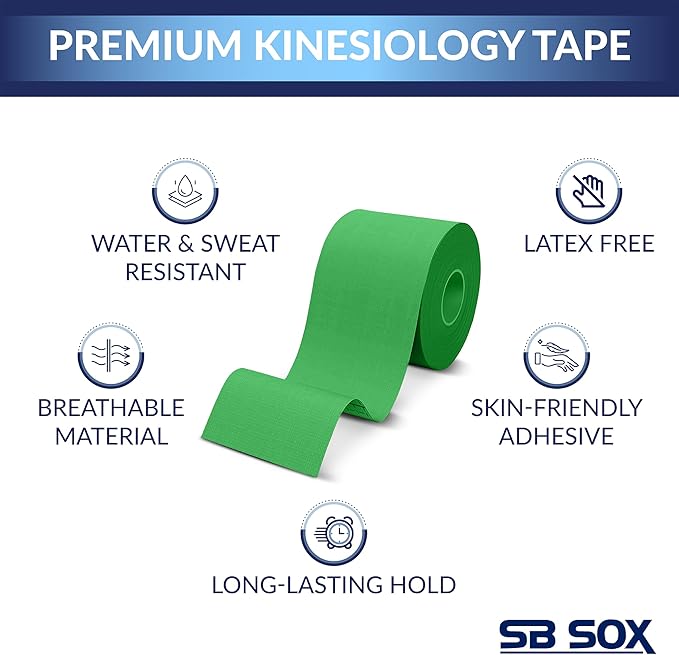 SB SOX Original Cotton Kinesiology Tape Roll – Best Latex Free Athletic Tape for Muscles/Joints – Waterproof, Stretchy, and Gentle on Skin (16ft)