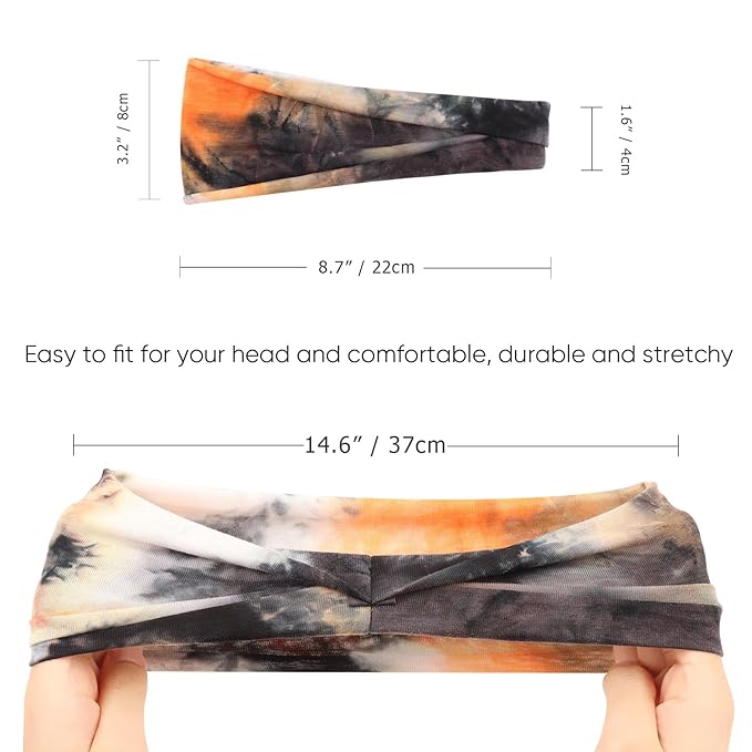 DRESHOW 6 Pack Yoga Sports Headbands for Women Elastic Non-Slip Printed Headbands Running Workout Hair Bands