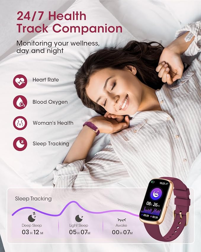 Health Fitness Tracker for Women Men: Fitness Smart Watch for Woman with 24H Heart Rate Monitor Blood Oxygen Sleep Tracker Calorie Step 5ATM Waterproof Activity Trackers for iPhone Android - Burgundy