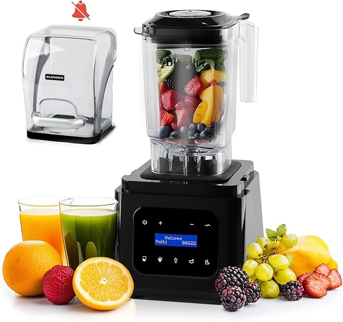 Countertop Commericial Blender, 1700W Motor, 61oz, Self-Cleaning, Noise Reduction, High-Speed, Quiet Performance Blender for Smoothies, Soups, Shakes, and Commercial Use