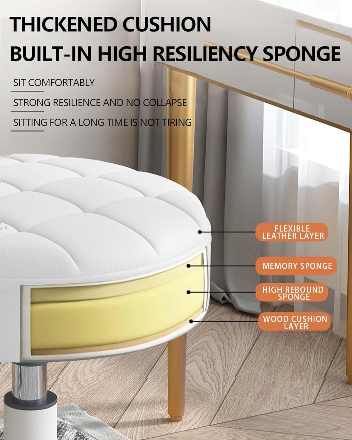 Small Chair Round Rolling Stool with Wheels PU Leather Height Adjustable Swivel Drafting Work SPA Salon Stools Home Office Chair,4 Pack