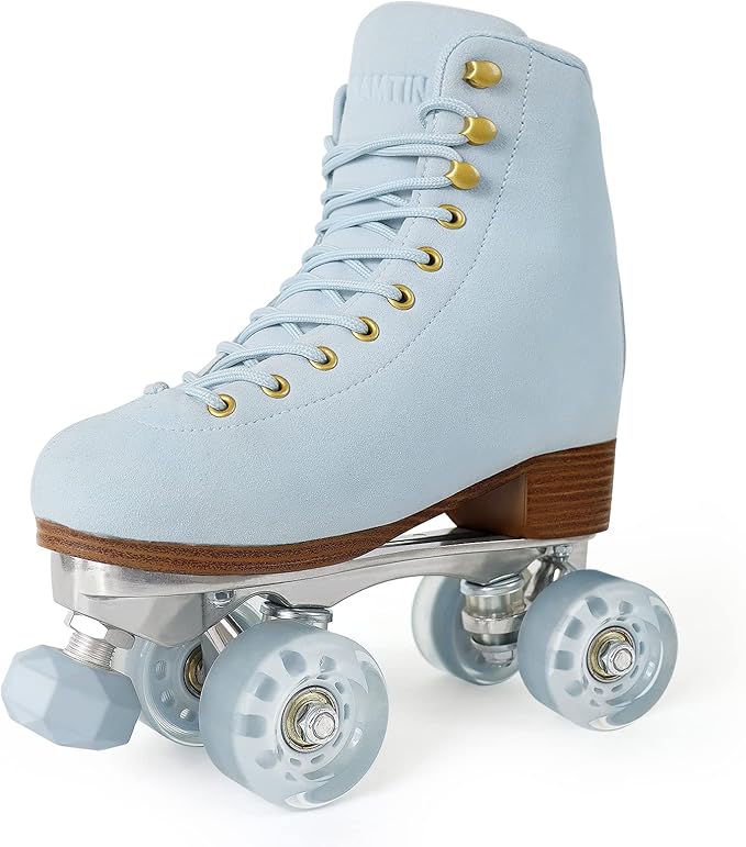 Roller Skates for Women or Men with Height Adjustable Rubber Stoppers Retro Suede Quad Roller Skates for Outdoor and Indoor