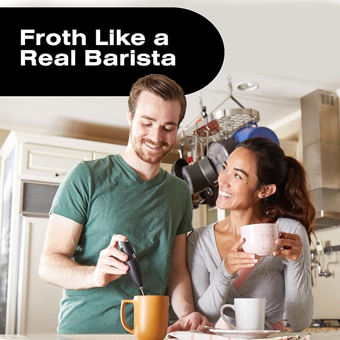 Bean Envy Milk Frother Handheld for Coffee - Electric Hand Blender, Mini Drink Mixer Whisk & Coffee Foamer Wand with Stand for Lattes, Cappuccino, Matcha and Hot Chocolate - Kitchen Gifts - Black