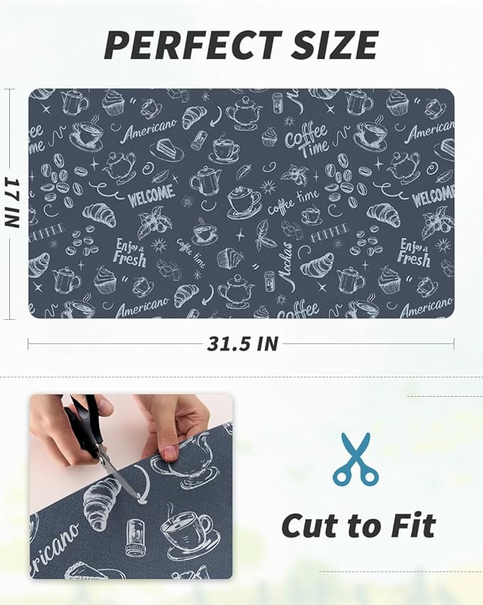 AMOAMI Coffee Mat Hide Stain Rubber Backed Absorbent Dish Drying Mat for Kitchen Counter - Fits Under Coffee Maker & Machine - Dust Blue (17X31.5)