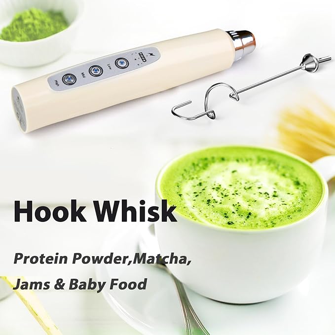 Milk Frother Rechargeable Handheld for Coffee-Drink Mixer 3 Speed Adjustable, Frother Wand with 3 Stainless Whisks, Electric Foam Maker, Electric Whisk for Latte Cappuccino Matcha Egg