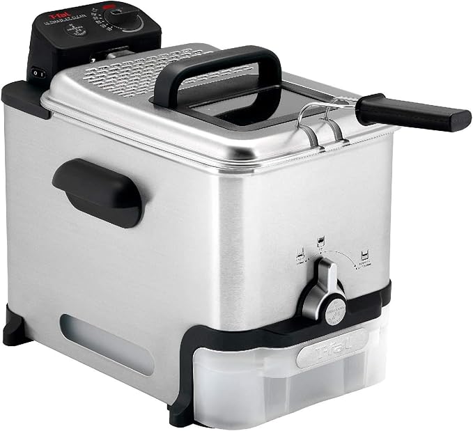 T-fal 3.5L Stainless Steel Deep Fryer with Basket, 1700W Electric Deep Fryer with Basket and Lid, Oil Filtration, Temp Control, Digital Timer, Dishwasher Safe Parts