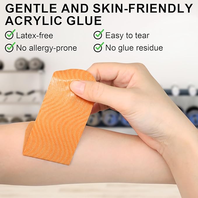 CKeep Kinesiology Tape, 2 Rolls Cotton Latex Free Hypoallergenic Elastic Precut Strips, 2 Inch Wide Waterproof Athletic Tape for Knees Pain Injuries Sprains, Orange