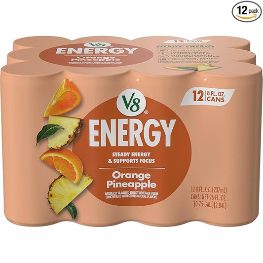 V8 Energy Orange Pineapple Energy Drink, 8 fl oz Can (12 Pack)