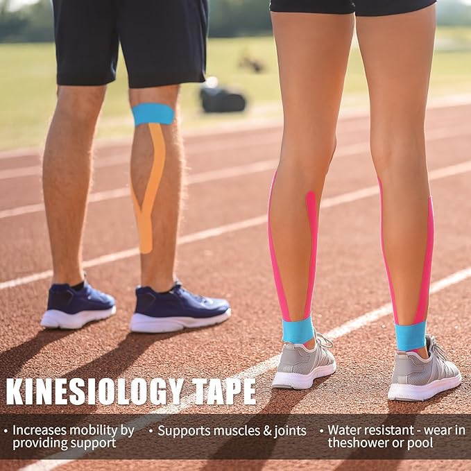 Kinesiology Tape (4 Rolls Pack),Waterproof Athletic Tape for Pain Relief,Brace & Elastic Supports Tapes for Ankle Wrists Knees Joints,2 Inches Wide x 16.4 Feet Long (Blue)