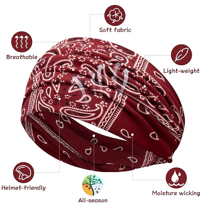 S&N Remille Wide Headbands for Women, Large Hairband, Elastic Non-Slip Headband Twist Knotted Accessories, Yoga Workout Vintage Hair 3 Pack