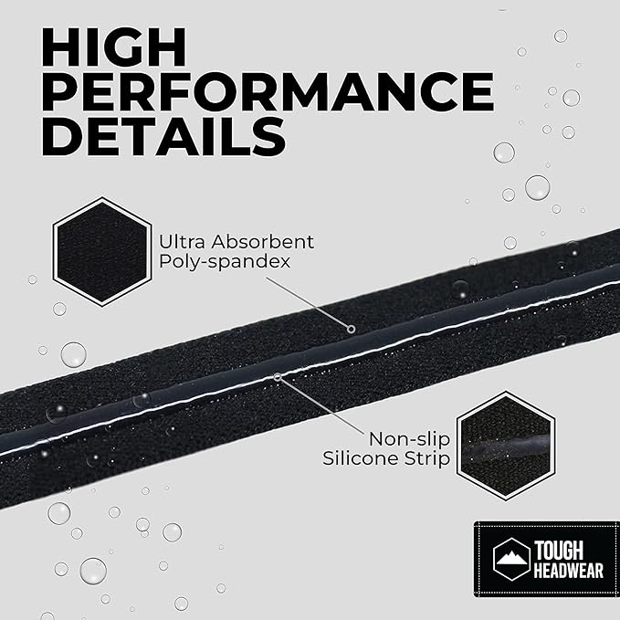 Tough Headwear Thin Elastic Headbands for Men - Sports Hair Head Band for Women & Men - Non Slip Mens Workout Headband - Running or Soccer Headband - 6-Pack