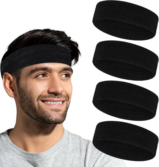 4PCS Sweat Band for Men Women, Sweatbands Sport Headbands Sweat Head Bands Workout Headband Moisture Wicking Athletic Sweatband for Exercise Running Fitness Yoga