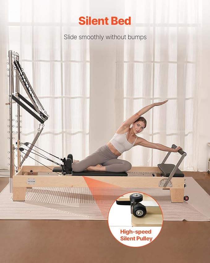 VEVOR Pilates Reformer Machine, Pilates Workout Equipment for Home Gym Studio Use, Pilates Bed with Dual Resistance- Spring & Cord, Reformer Set, Up to 400 LBS