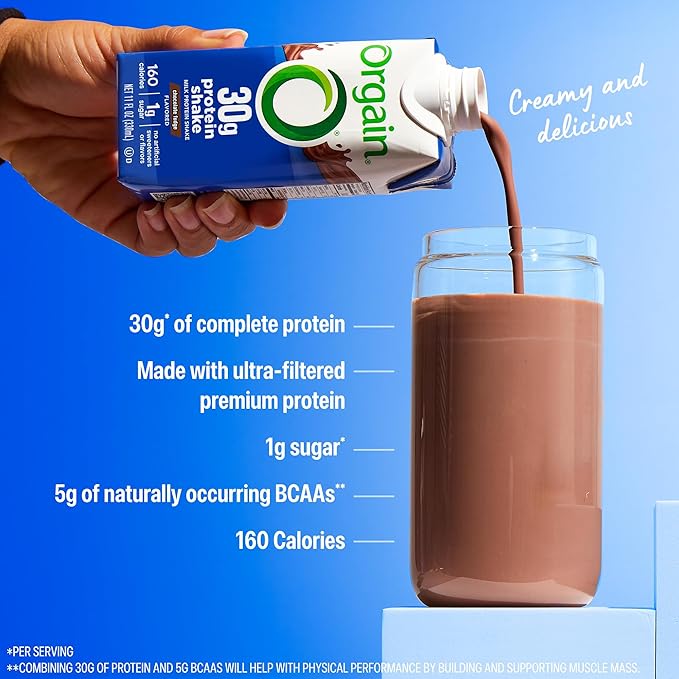 Orgain 30g High Protein Shake, Dairy Isolate Milk Protein, Chocolate Fudge, 6g BCAAs, 1g Sugar Per Serving, Meal Replacement, Ready to Drink, Keto Friendly, Gluten-Free 11 Fl Oz (Pack of 12)
