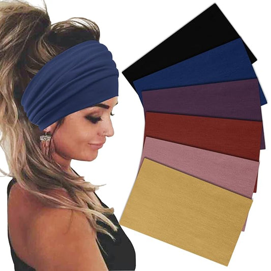 Wide Headbands For Women Stretch Headband Boho Head Bands Women's Hair Band Turban Workout Hairband Accessories 6 Pack