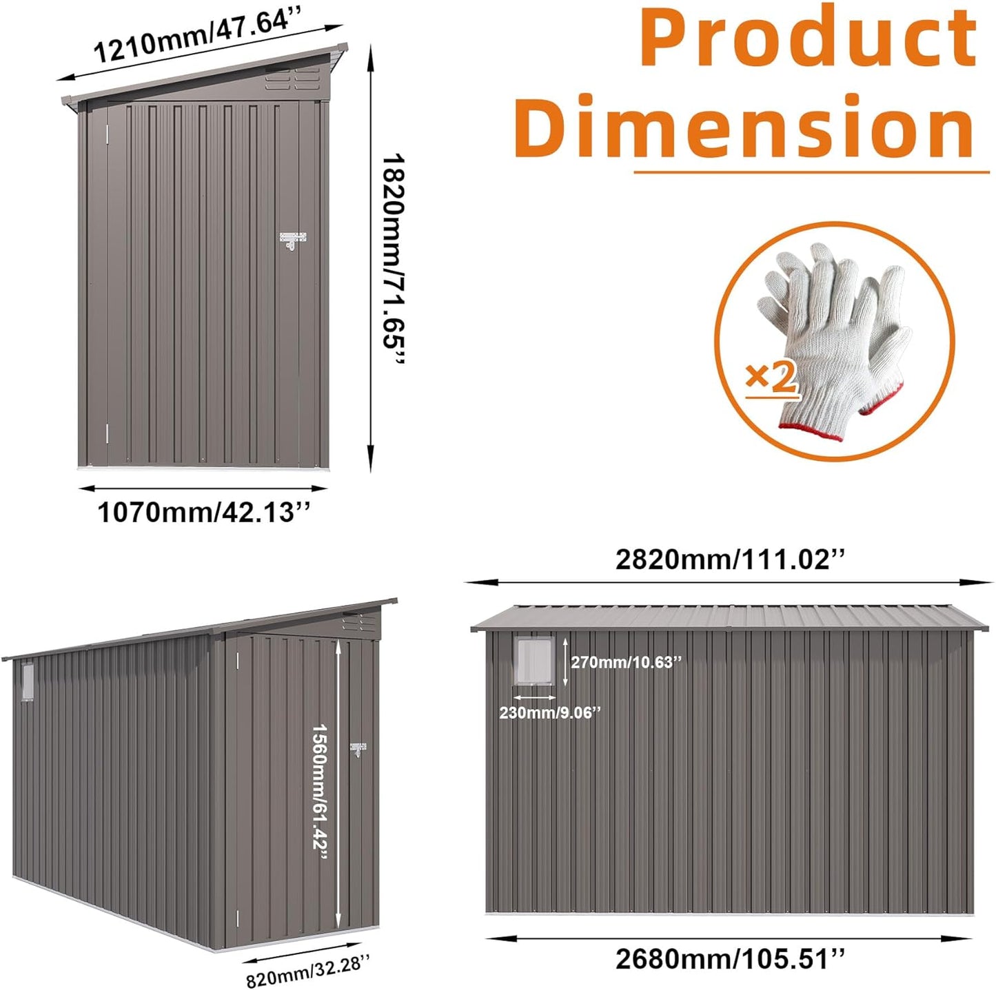 Lean to Storage Shed 4 x 9 FT Outdoor Metal Wall Storage Shed & Garden Storage Cabinet, Tool Shed with Sloping Roof, 2 Vents & Side Open Door for Backyard, Patio, Garage & Lawn, Gray