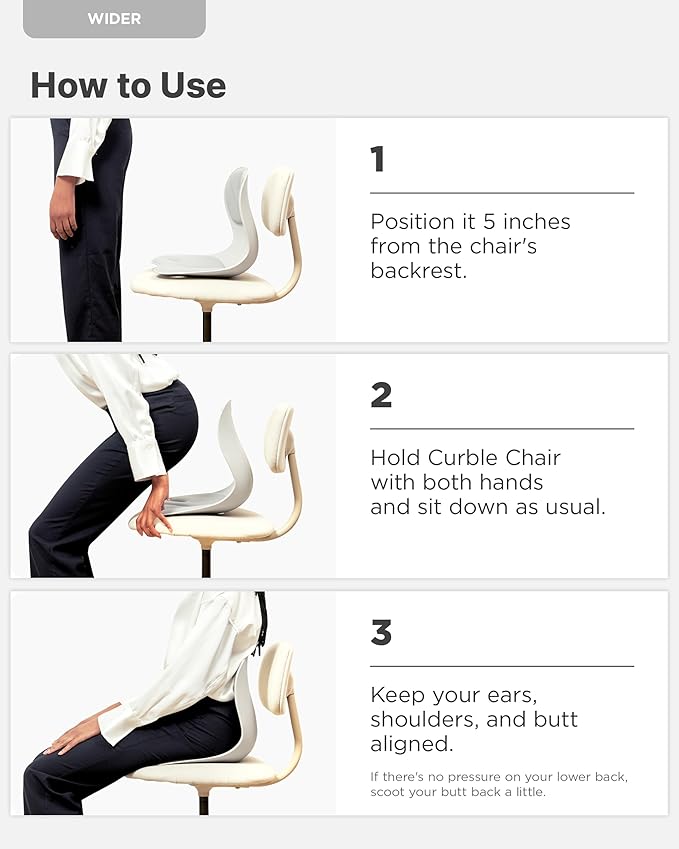 curble Wider(Standard Wide) 2PACK – Ergonomic Lower Back Chair Support, Lumbar Support Back Posture Corrector, Back Pain Relief, Perfect for Office, Floor Seat and Work from Home, Patented (2P Grey)