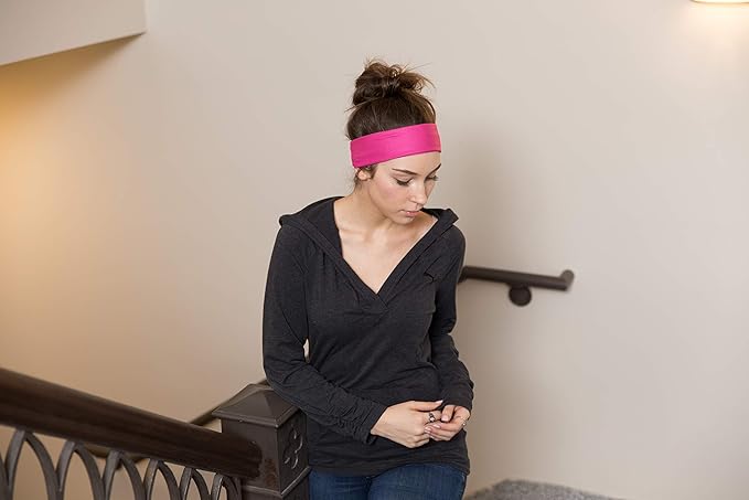RiptGear Stretch Sport Headband for Women (Solid Pink) — Made of Non-Slip Sweat Wicking Fabric — Great for Yoga, Running or The Gym — Soft Headband That Fits Most Head Sizes — (1-Pack)