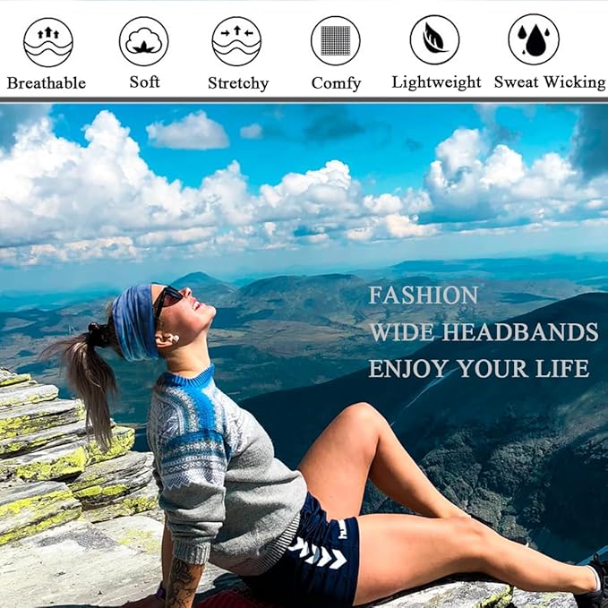 Wide Headbands For Women Stretch Headband Boho Head Bands Women's Hair Band Turban Workout Hairband Accessories Tie Dye 6 Pack