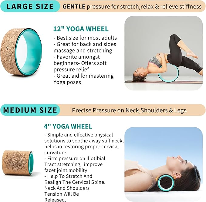Yoga Wheel for Stretching & Flexibility to Help Back Aches & Tension, Deep Tissue Muscle Massage. Back Roller Wheel with Extra Cushion, Wider & Thickest Foam, Stretches and Strengthens Core Muscles
