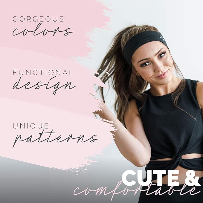 Maven Thread Women's 2" Wide Non Slip Sweat-Wicking Headband for Exercise and Yoga, 2-Pack