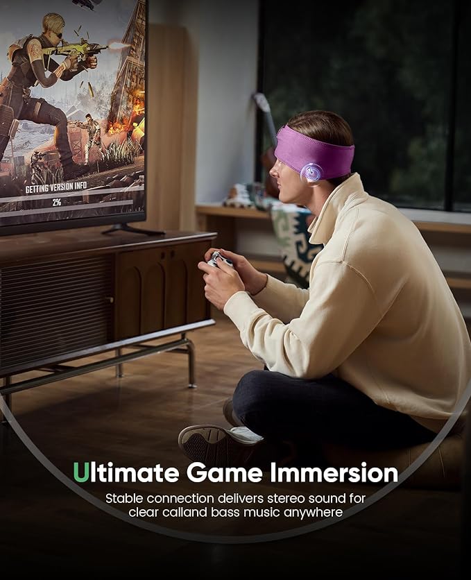 Perytong Sleep Headphones Bluetooth Headband, Headband Headphones Over On Ear Bluetooth 5.4 Sleeping Earbuds Earphones, Wireless Sleeping for Side Sleepers Men Women Boys Girls