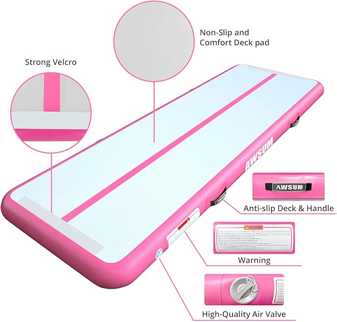 AWSUM Inflatable Air Gymnastics Mat 10ft/13ft/16ft/20ft/23ft Training mat 4/8 inches Thick tumbling mat with Electric Pump for Home/Gym/Outdoor