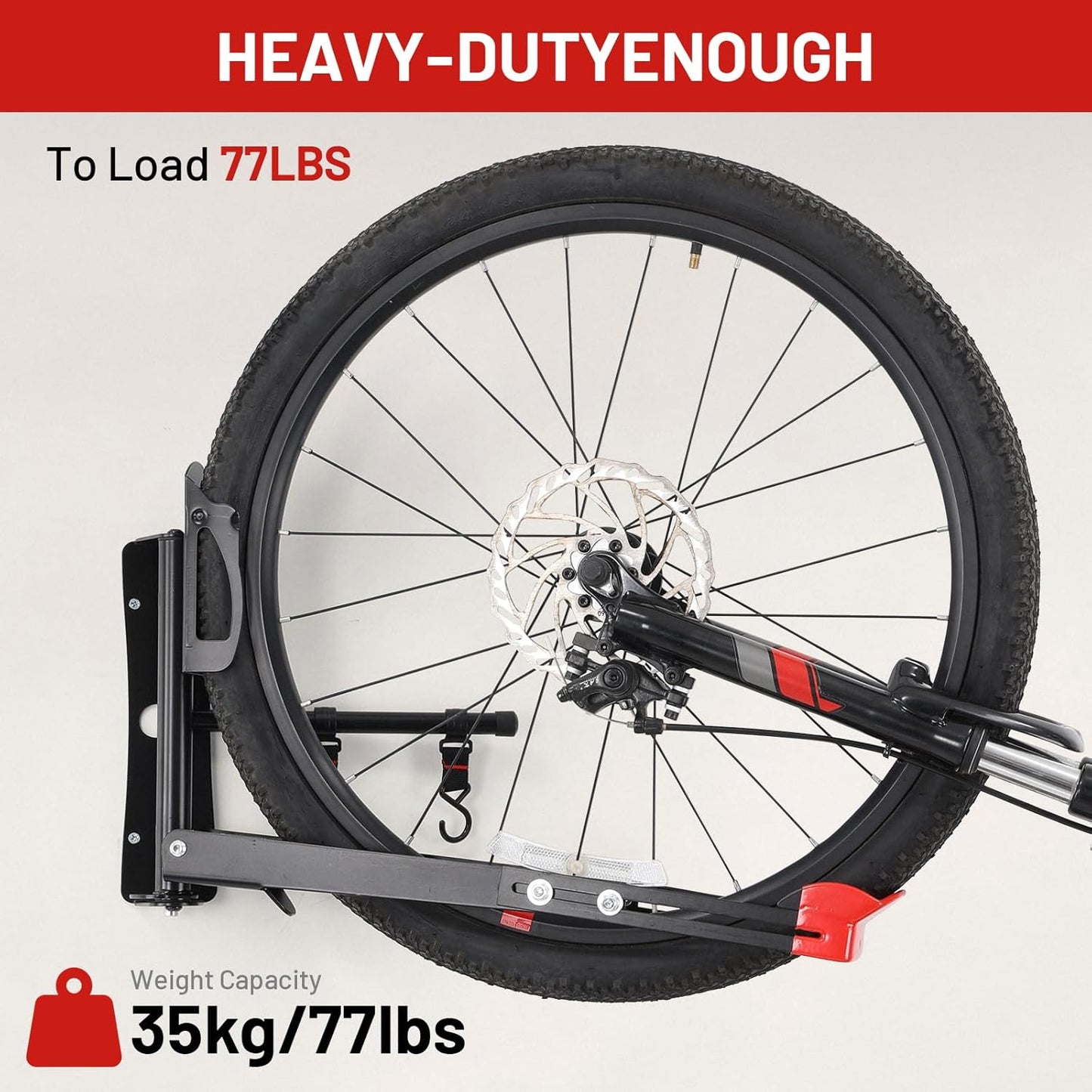 Bike Wall Mount Rack Adjustable & Foldable Garage Bike Rack with Swivel Design & 2 Storage Hooks, Fits 20"-29" Bikes, Holds Up to 77 lbs, Easy Install & Space-Saving Bike Storage 2 Pack