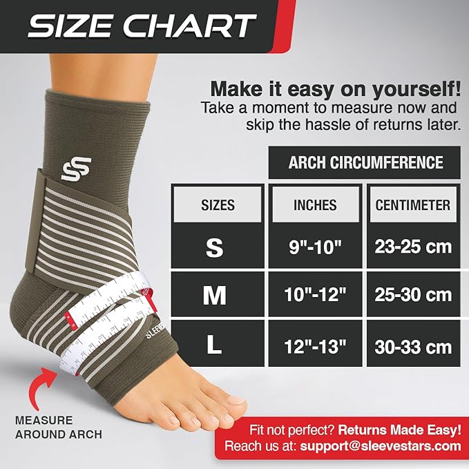 Sleeve Stars Ankle Brace for Women & Men, Ankle Wrap for Sprain, Compression Sleeve for Plantar Fasciitis Relief, Easy Customizable Support: w/ Removable Strap (Single/M:10"-12"/Mocha Brown)