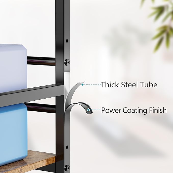 Gym Home Equipment Weight Rack – 3‑Tier Workout Storage Stand for Dumbbells & Kettlebells, Medicine Ball Holder, 460 lb Steel Organizer with Yoga Mat Basket, Hooks, Adjustable Feet, 24 x 16 in