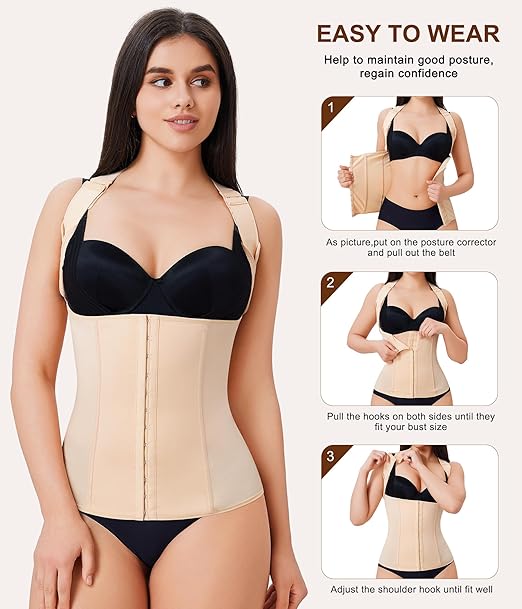 URSEXYLY Back Brace Posture Corrector for Women Adjustable Full Back Support Shoulder Straightener Upper and Lower Back Pain Relief(Beige,M)