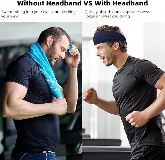 Workout Headbands for Men, 6 Pack Mens Running Headband Stretchy Sweatband Sports Headband