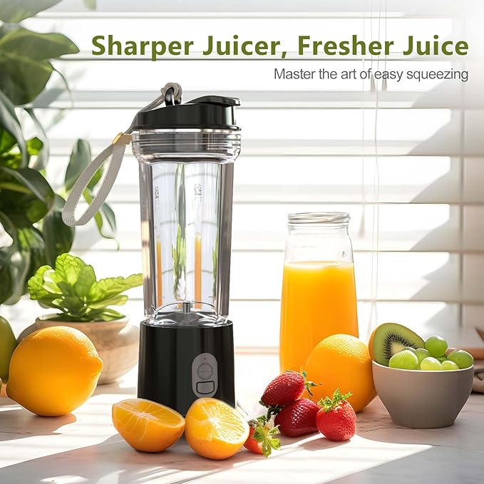 Portable Blender for Shakes and Smoothies 17Oz, Personal Blender 4000mAh USB Rechargeable, 500ml Portable Juicer for Kitchen/Travel/Gym(Black)