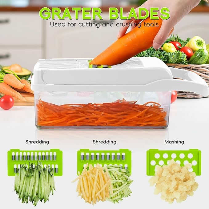 Vegetable Chopper & Spiralizer - Food Chopper with Container | Fruit Slicer, Kitchen Gadget | Dice, Slice, Shred Veggies/Fruits | Perfect for Salads(17-in-1green)