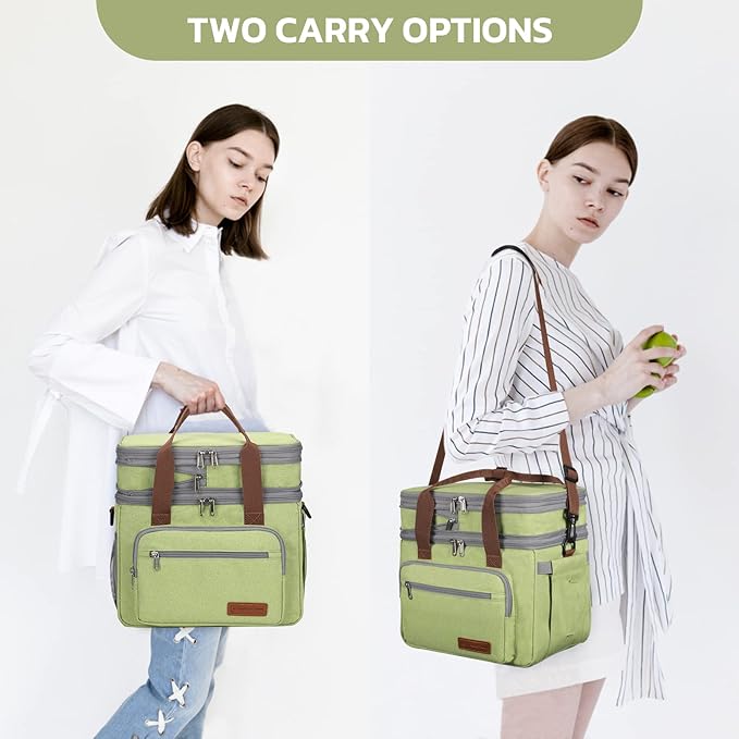 Maelstrom Lunch Bag Women,23L Insulated Lunch Box For Men Women,Expandable Double Deck Lunch Cooler Bag,Lightweight Leakproof Lunch Tote Bag With Side Tissue Pocket,Green