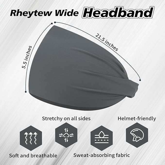 Wide Headbands for Men, Men’s Headbands for Long Hair, Head Bands for Men for Workout, Running, Baseball, Football, Tennis, Basketball, Softball, 8 Pieces
