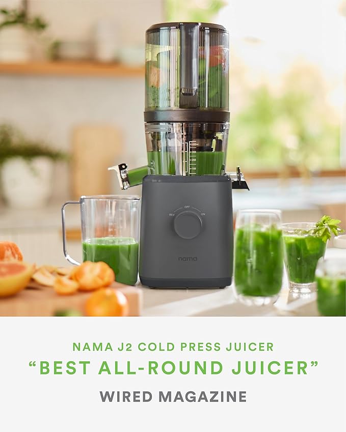 Nama J2 Cold Press Juicer – Self Feeding for Hands-Free Operation with Wide Mouth Hopper for Whole Recipe Loading, Zero Waste Masticating Juicer For More Juice, Less Pulp – Easy Cleanup & Assembly