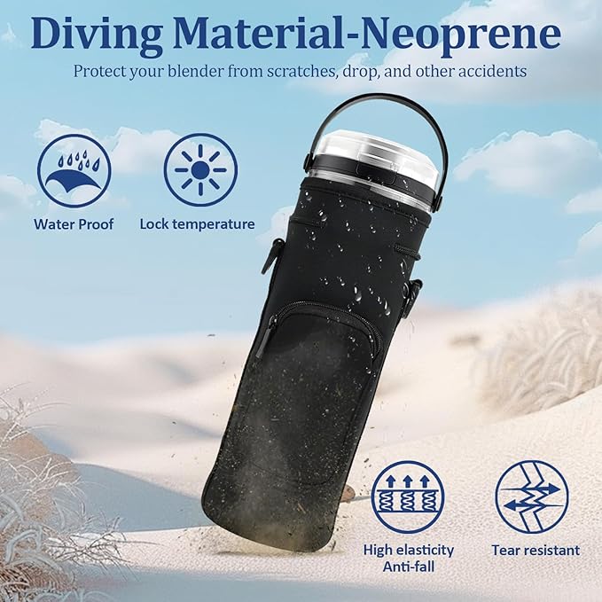 Storage Sleeve Bag for Ninja Blast Portable Blender with Shoulder Strap and Accessory Pocket Compatible with Ninja BC151NV/BC51NV/BC151BK/BC151CR/BC151EM/BC151PR/BC151WH Blast Portable Blender(Black)