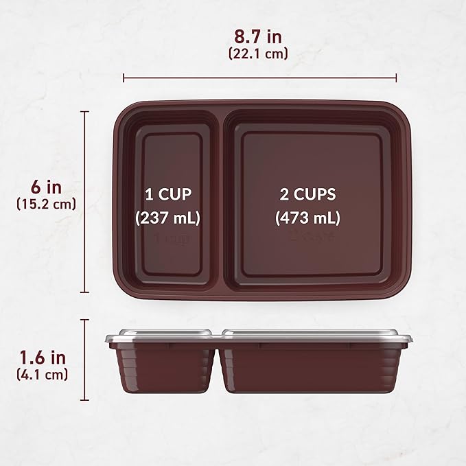 Bentgo 20-Piece Lightweight, Durable, Reusable BPA-Free 2-Compartment Containers - Microwave, Freezer, Dishwasher Safe - Burgundy