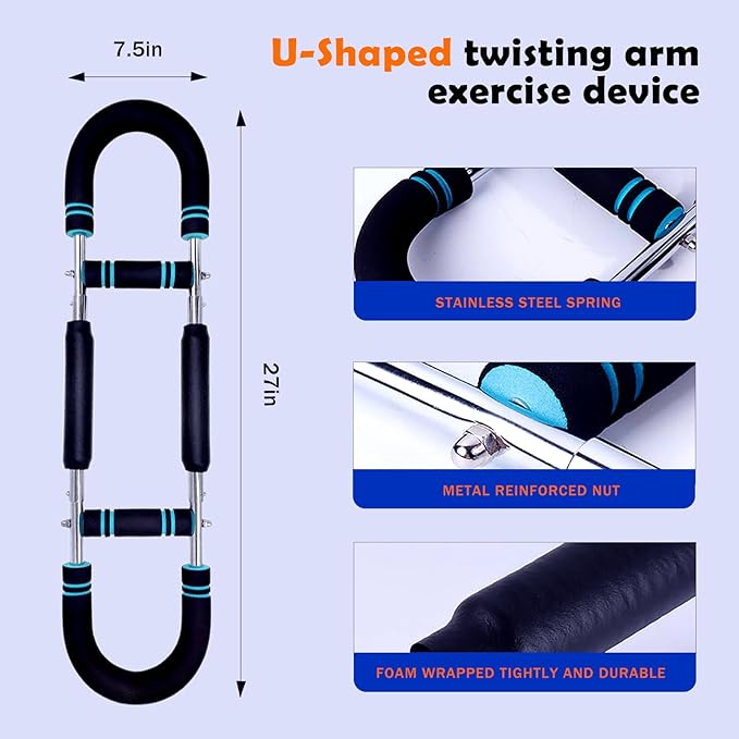 ShakerTwister Arm Trainer (40-100 lbs) - Adjustable Unisex Home Fitness Resistance Device, Portable Detachable arm Twist Exerciser for strengthening Biceps, Triceps and Upper Body.