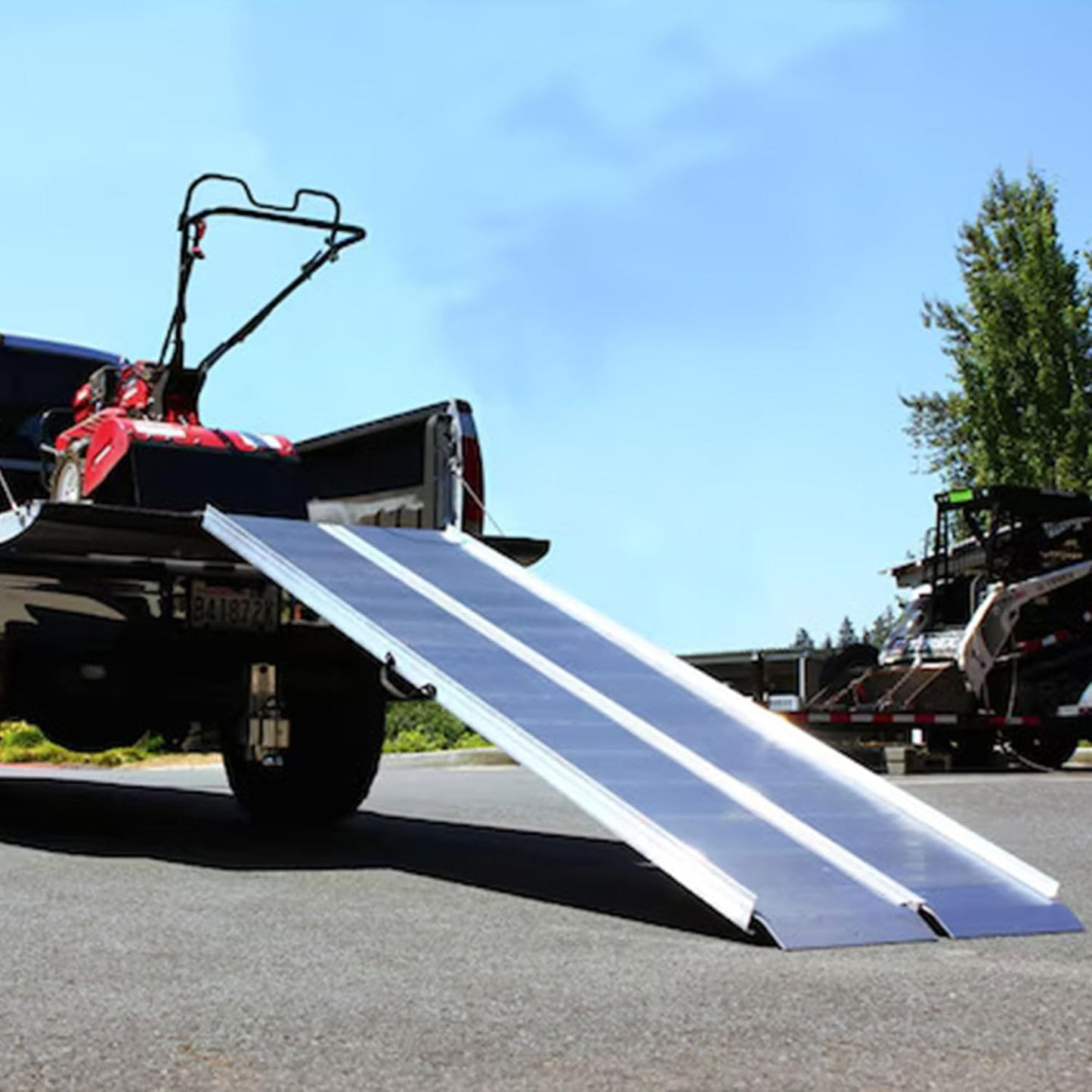 EZ-ACCESS TRAVERSE Singlefold Portable Loading Ramp Heavy Duty Aluminum Safe Non-Slip Platform with Carrying Handles, 4 Foot, Silver