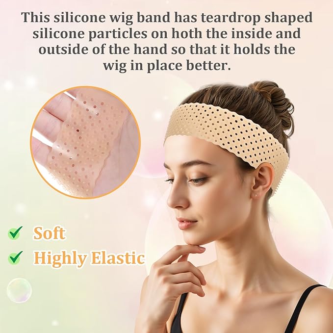 2 Pcs Adjustable Silicone Wig Grip Band Set, Elastic Wig Headbands, Fixed Non Slip Wigs Straps Women Men WigBands Sweat-Proof Hold WigCap Hairband for Keeping Wigs in Place(Black, Skin Color)